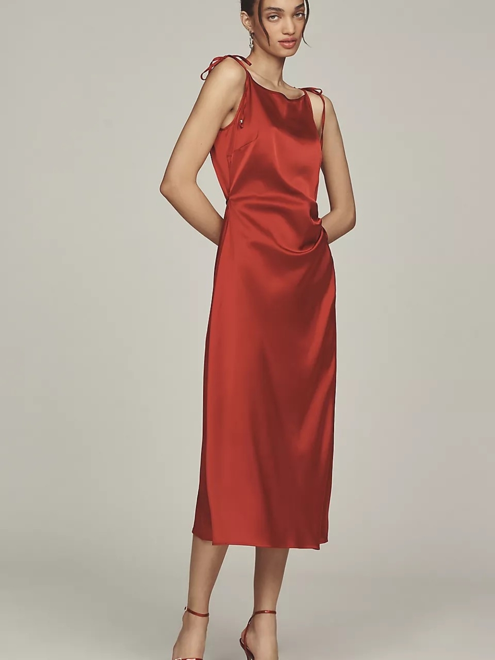 Scotch & Soda Tie Shoulder Midi Red/ Wine/ Burgundy Satin Dress Size 10